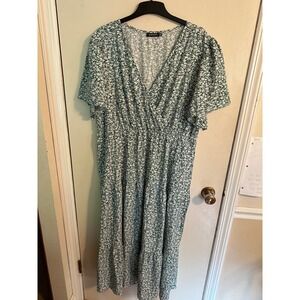 KOJOOIN Dress Floral Maxi Green White‎ Woman's 3XL